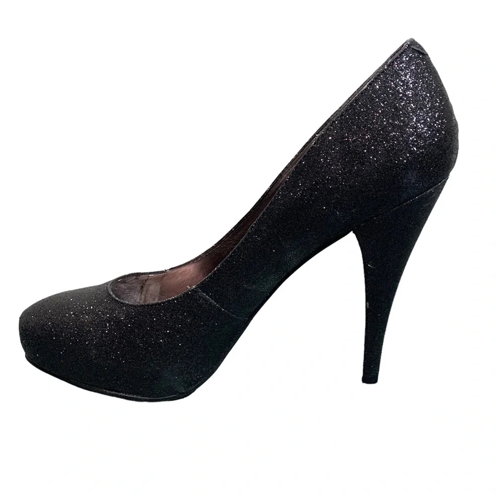 Steve Madden Heels P Maine Black Glitter Pump 7.5 NWOB